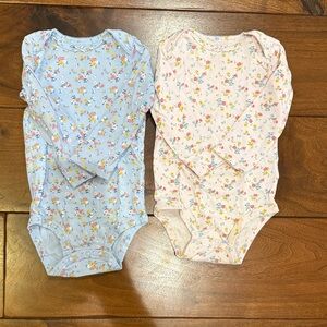 Floral Long Sleeve Baby Onesies - Blue and Pink